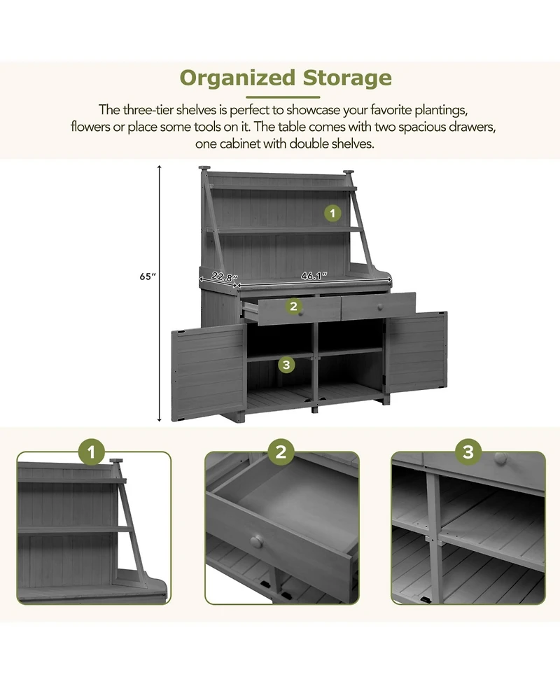 65" Garden Potting Bench - Fir Wood Workstation