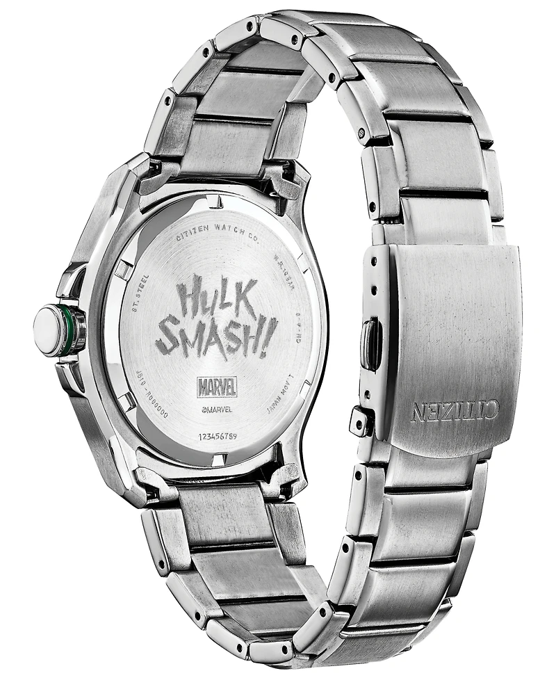 Marvel by Citizen Hulk Silver-Tone Stainless Steel Bracelet Watch 43mm
