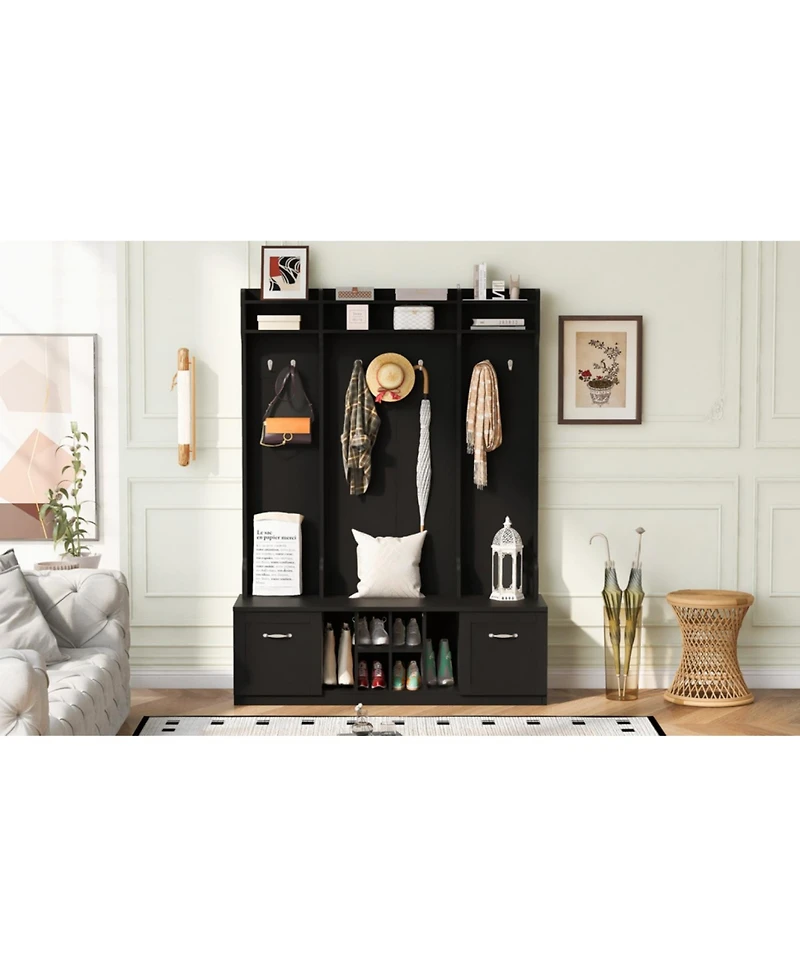 Entryway Hall Tree: Bench, Coat Rack