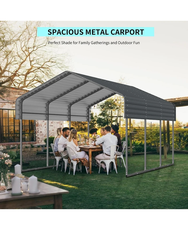 Heavy-Duty Metal Carport - 10x15 Ft - Outdoor Garage Shelter