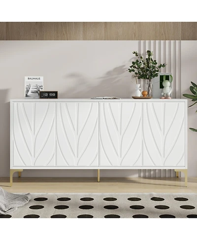 Carved 4-Door Sideboard - Handleless, Press-to-Open (White)