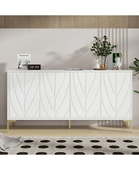 Carved 4-Door Sideboard - Handleless, Press-to-Open (White)