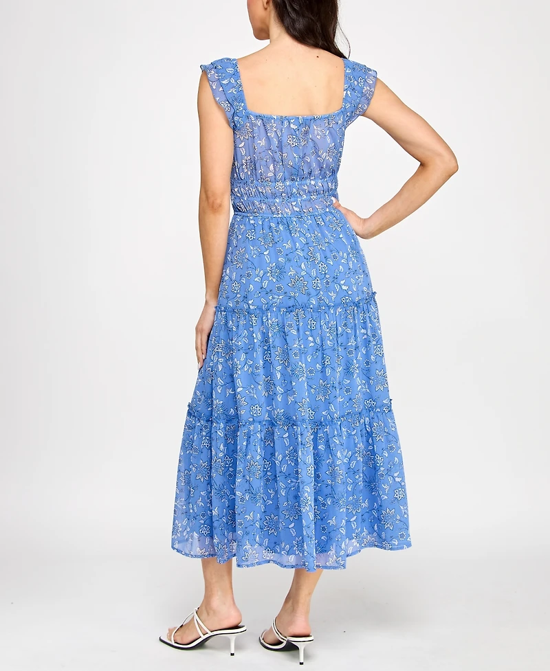 Trixxi Juniors' Chiffon Printed Flutter-Sleeve Midi Dress