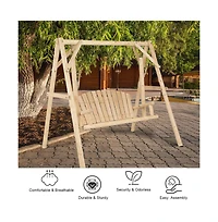 Outdoor Wooden Porch Bench Swing Chair with Rustic Curved Back