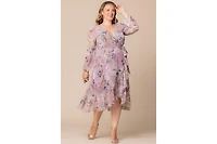 Kiyonna Plus Clara Long Sleeve Chiffon Wrap Dress