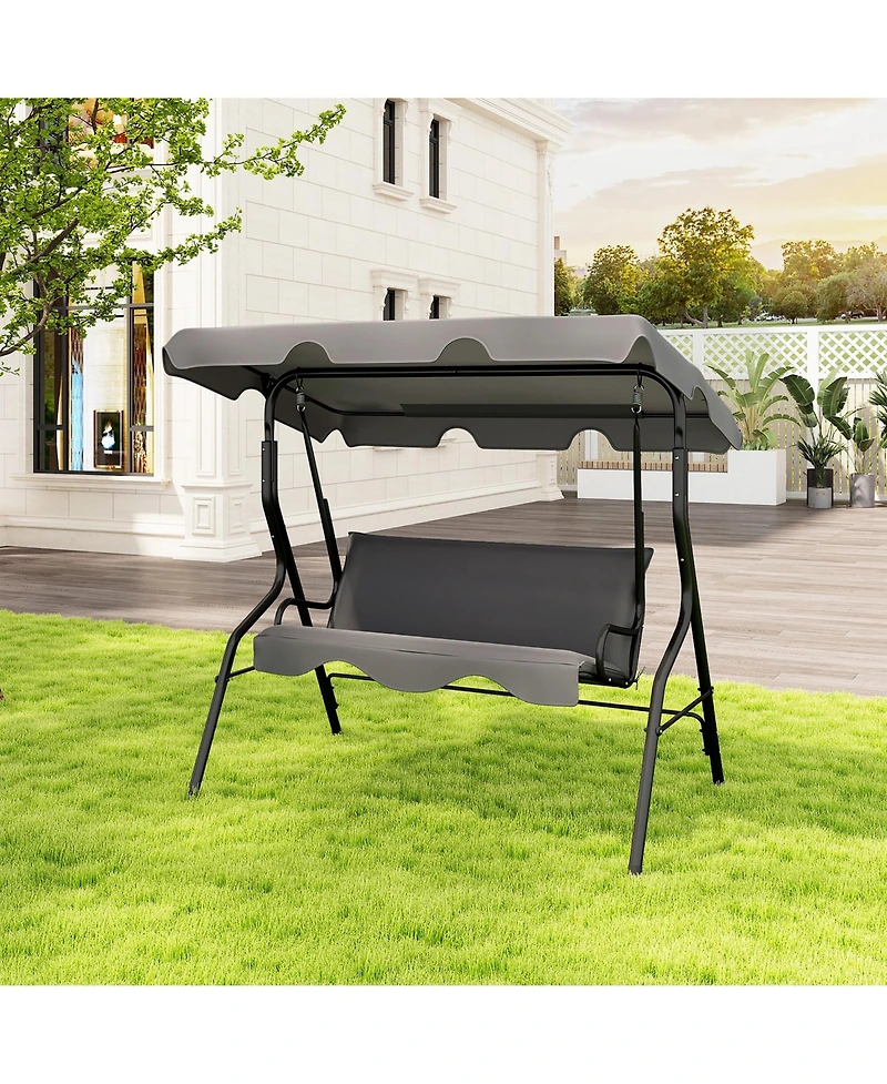 Gymax 3-Person Swing Chair Porch Seat w/ Adjustable Canopy Removable Cushion