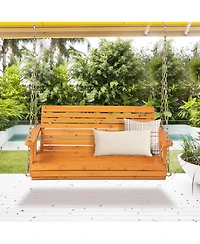 Gymax 2-Person Porch Swing Chair Wooden Garden Swing Bench w/ Adjustable Chains