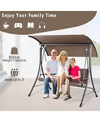 Gymax 3-Seat Outdoor Porch Swing w/ Adjustable Canopy Thickened Cushions Metal Frame