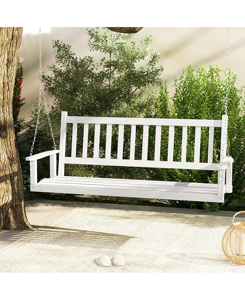 Gymax 5FT Wooden 3-Person Porch Swing Chair w/ Adjustable Galvanized Metal Chains