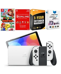 Nintendo Switch White Oled Console with Mario vs. Donkey Kong, Nso 12 Month Family Membership, MightySkins Console and Controller Skin Voucher