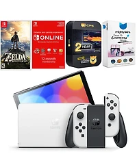 Nintendo Switch White Oled Console with Legend of Zelda Breath of the Wild, Nso 12 Month Family Membership, MightySkins Console and Controller Skin Vo