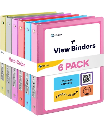 1Inch 3 Ring Binder, 1 Inch Round Ring Clear View Cover with 2 Inside Pockets Binders, Colored School Supplies Binders in Grey, Pink, Blue, Purple
