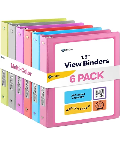 1Inch 3 Ring Binder, 1 Inch Round Ring Clear View Cover with 2 Inside Pockets Binders, Colored School Supplies Binders in Grey, Pink, Blue, Purple