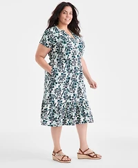 Style & Co. Plus Textured Printed V-Neck Midi Dress, Exclusively at Macy's