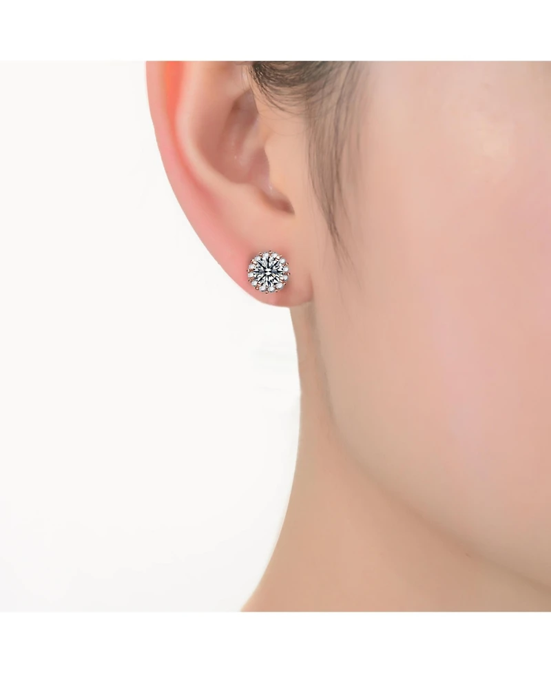 18K Rose Gold Plating with Clear Cubic Zirconia Round Stud Earrings