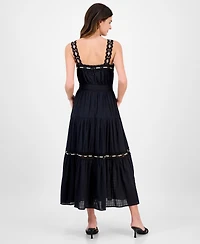 Anne Klein Women's Lace-Trim Cotton Sleeveless Midi Dress