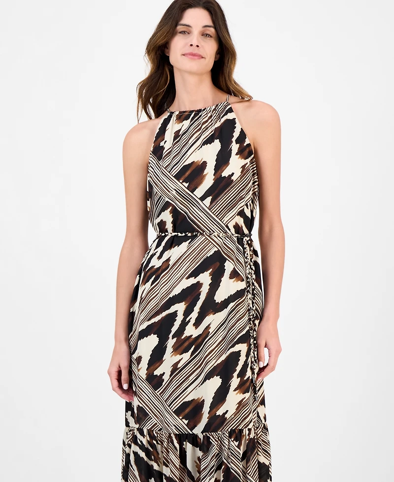 Anne Klein Women's Printed Halter-Neck Sleeveless Midi Dress