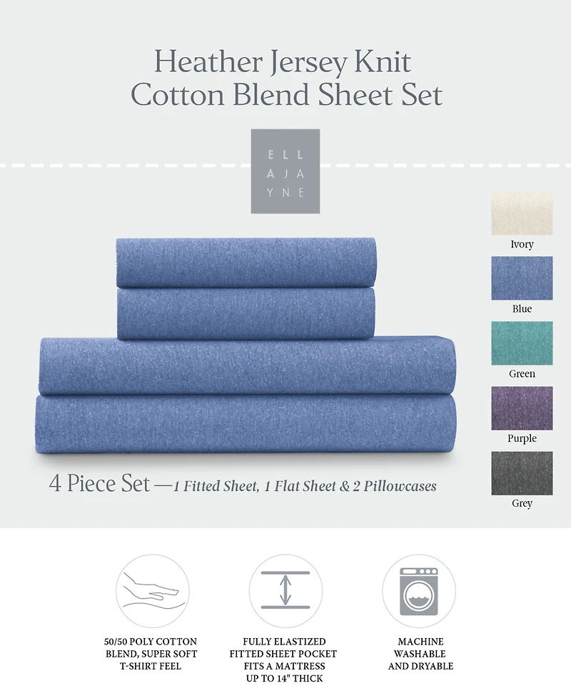 Ella Jayne Soft Heather Jersey Knit 4-Pc. Sheet Set