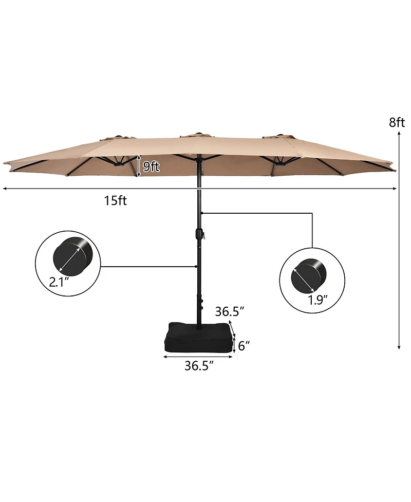 Gymax 15 ft Double-Sided Patio Twin Umbrella Extra-Large Market w/ Base