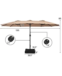 Gymax 15 ft Double-Sided Patio Twin Umbrella Extra-Large Market w/ Base