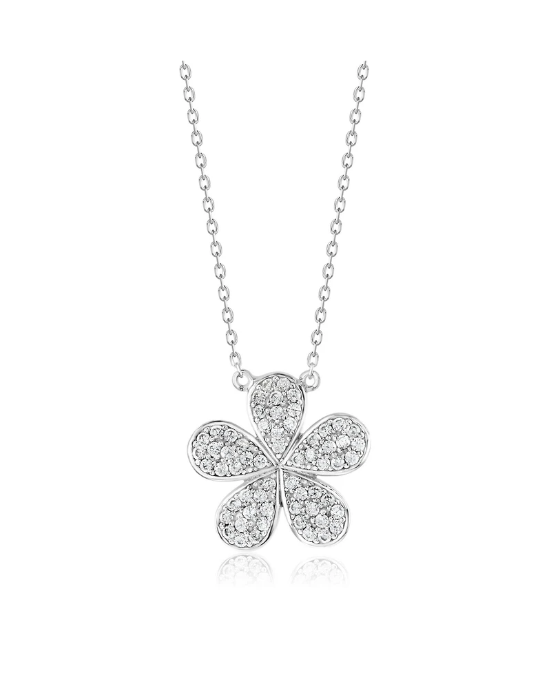 Suzy Levian Sterling Silver Cubic Zirconia Pave Flower Necklace