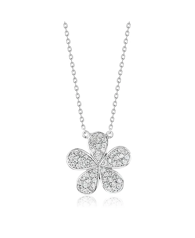 Suzy Levian Sterling Silver Cubic Zirconia Pave Flower Necklace