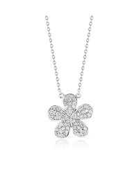 Suzy Levian Sterling Silver Cubic Zirconia Pave Flower Necklace