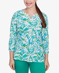 Ruby Rd. Petite Tossed Leaves Embellished Knit Top