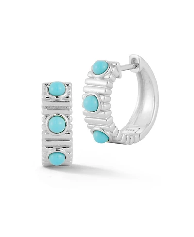 Rachel Zoe Sterling Silver Tri-Turquoise Ribbed Hoop Earrings