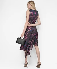 Dkny Women's V-Neck Sleeveless Asymmetrical Midi Dress