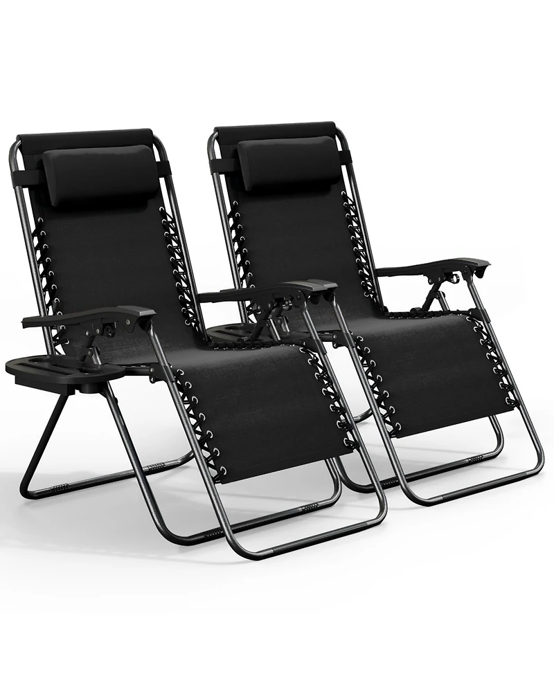 Outdoor Patio Zero Gravity Chair - Reclining Lounge Chairs with Pillows & Cup Holders