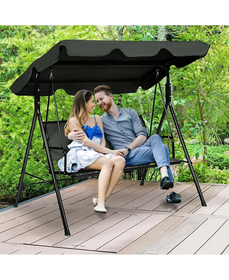 Gymax Outdoor Porch Swing Canopy Patio Swing Chair 3 Person Canopy Hammock