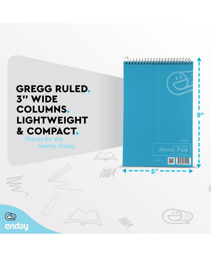Enday Steno Pads Spiral 6 x 9 inches, Gregg Rule White Paper, 80 Sheets Steno Notebook for writing in Pink, Purple, Green, Blue, Red, Grey