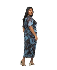 Fashion-szn Curve Women's Abstract Print Mesh Midi Dress