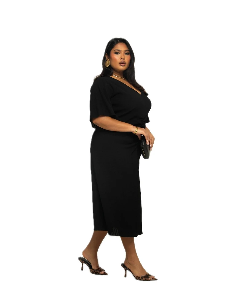 Fashion-szn Curve Women's Flutter Sleeve Midi Dress