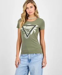 Guess Women's Palm-Print Triangle Logo T-Shirt