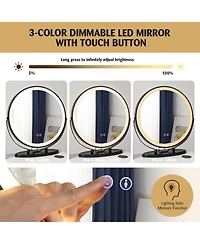 Vanity Table Set with 3-Color Lighted Mirror and Cushioned Stool