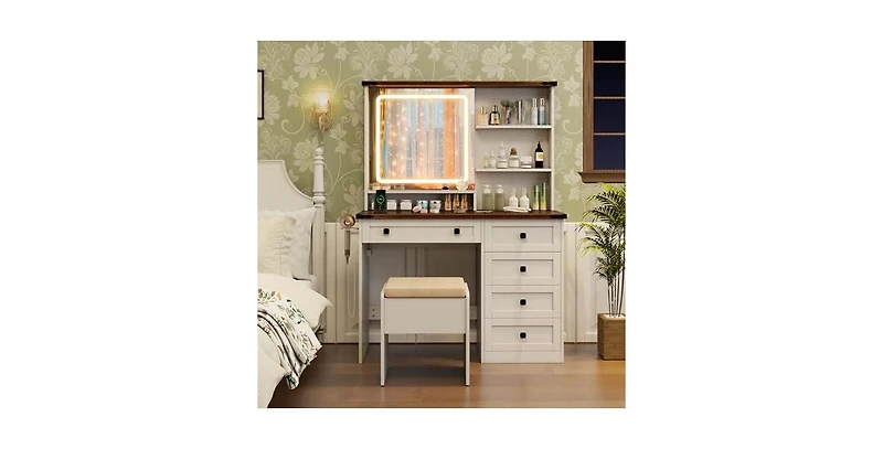 Farmhouse Vanity Set with Mirror and 3-Color Lighting