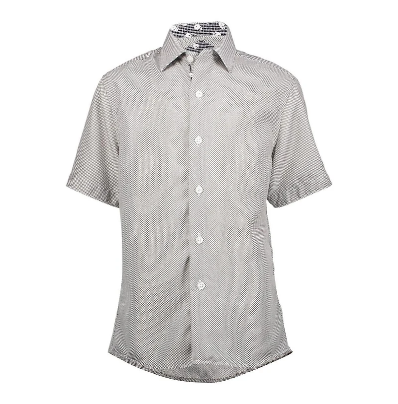 Elie Balleh Little Boys Blue Micro Houndstooth Button-Down Slim Fit Short Sleeve Shirt