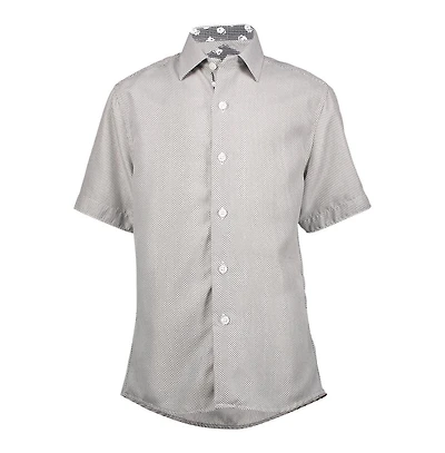 Elie Balleh Little Boys Blue Micro Houndstooth Button-Down Slim Fit Short Sleeve Shirt