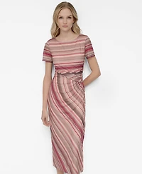Dkny Women's Mesh Striped Side-Knot Boat-Neck Midi Dress