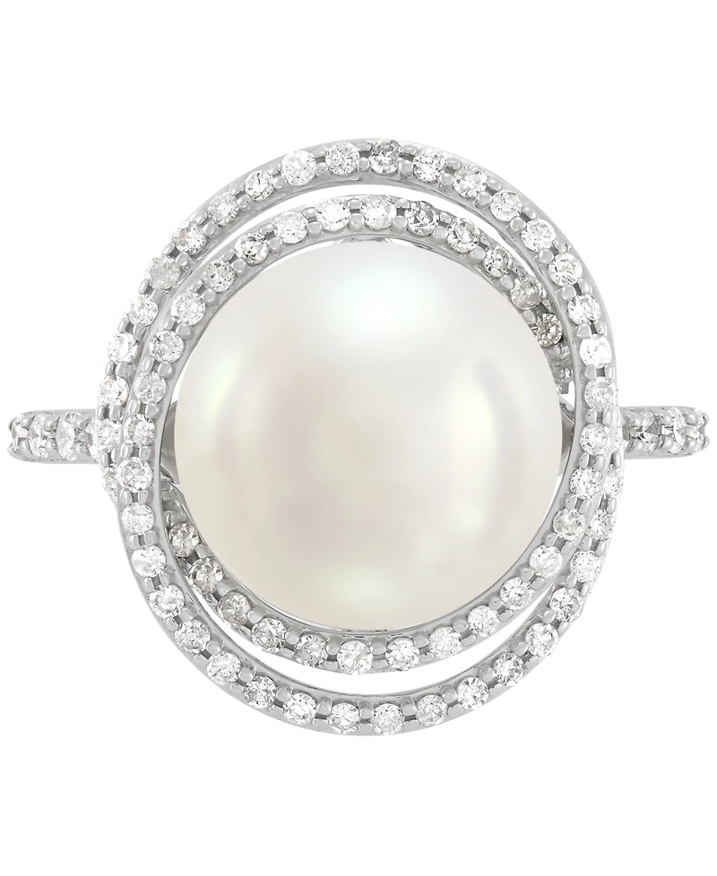 Honora Ming Freshwater Pearl (11-12mm) & Diamond (1/2 ct. t.w.) Statement Ring in 14k White Gold