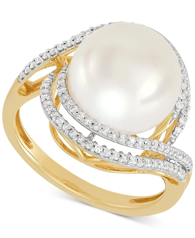 Honora Ming Freshwater Pearl (11-12mm) & Diamond (1/3 ct. t.w.) Statement Ring in 14k Yellow Gold