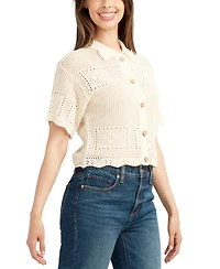 Bcx Juniors' Short-Sleeve Scalloped Cardigan Sweater