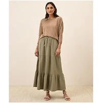 Pact Women's Organic Cotton Coastal Double Gauze Tiered Maxi Skirt