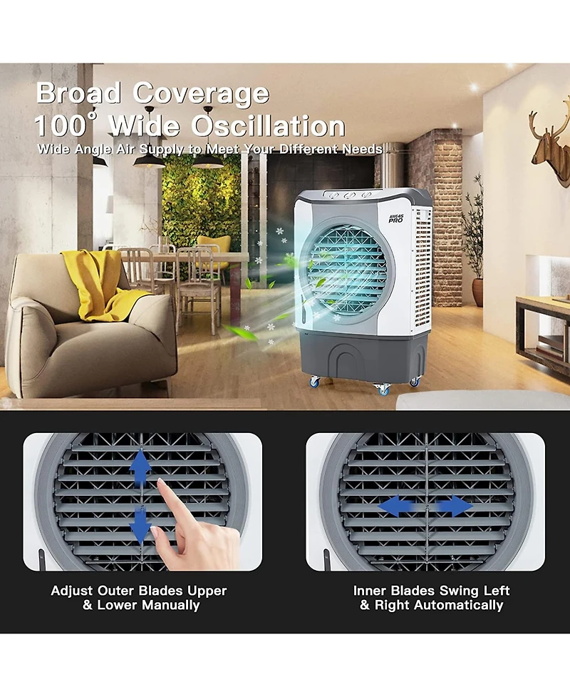 4-in-1 Industrial Evaporative Air Cooler Fan with 45 L Tank and Wheels
