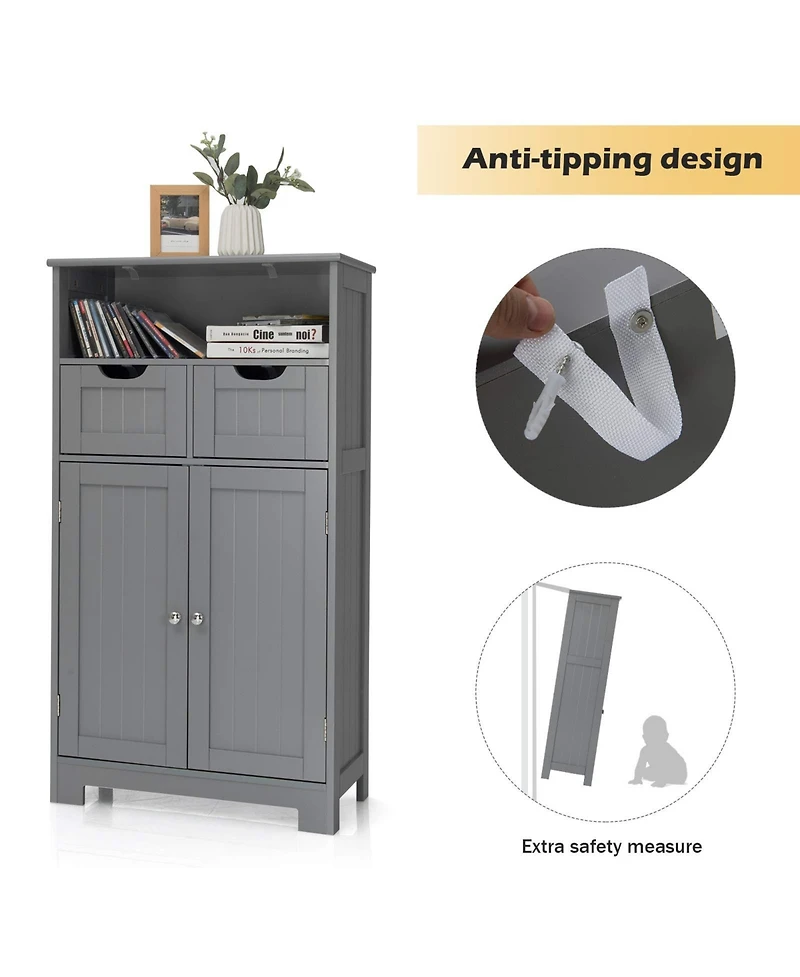 Bathroom Wooden Side Cabinet with 2 Drawers and 2 Doors