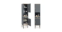 Free-Standing Bathroom Cabinet Narrow Linen with Doors and Drawer