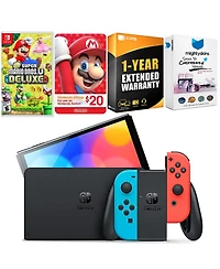 Nintendo Switch Neon Red & Blue Oled Console with New Super Mario Bros. U Deluxe, Nintendo $20 eShop Gift Card