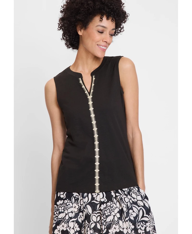 Olsen Women's Sleeveless Embroidered Detail Top